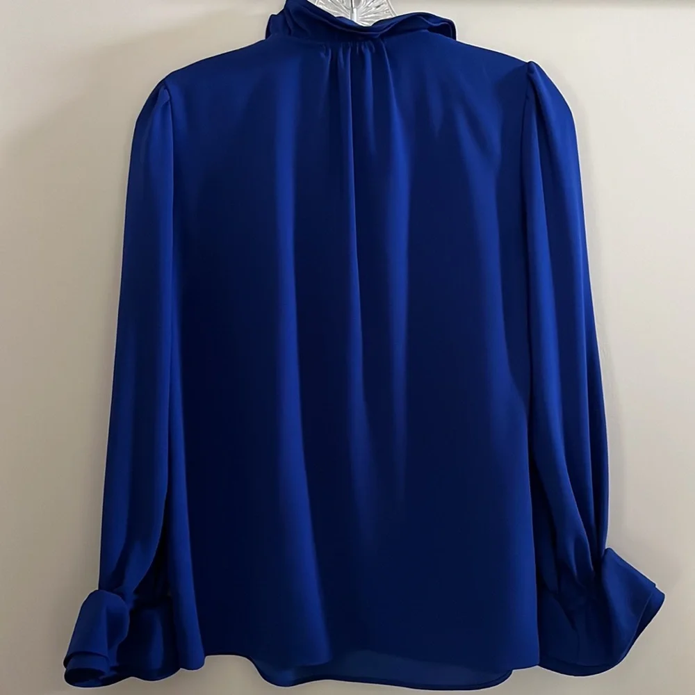 J Crew Ruffle Neck Top in 365 Crepe Electric Blue | XS